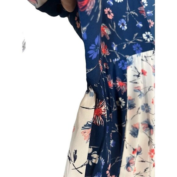 DR2 Top M Blue Floral Boho Western Patchwork Coastal Hippie Peasant Neutral - Picture 5 of 13